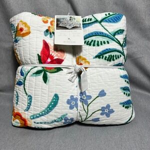 Levtex Home Danika Quilt Set King White Floral 3pc Reversible Cotton Blend